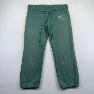 American Eagle Outfitters Capri Sweatpants Womens Small Green Bleach Stains Y2k